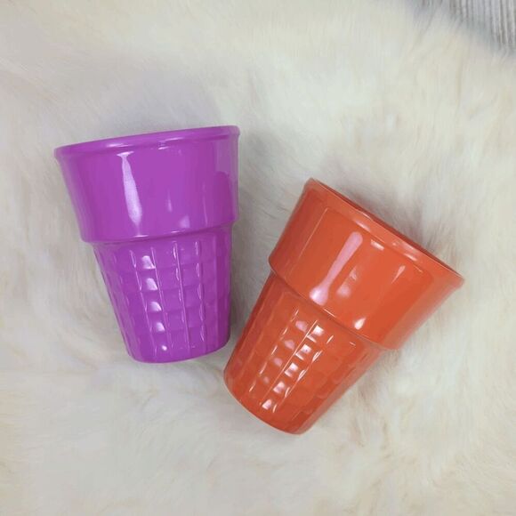 Vintage Lot of 2 Libbey Ice Cream Cone Glasses Purple Orange Melamine - Picture 1 of 6